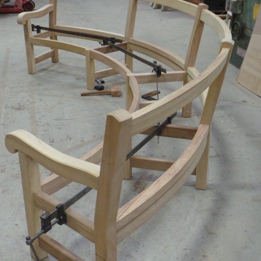 The Mendip curved bench frame ready for the seat to be constructed