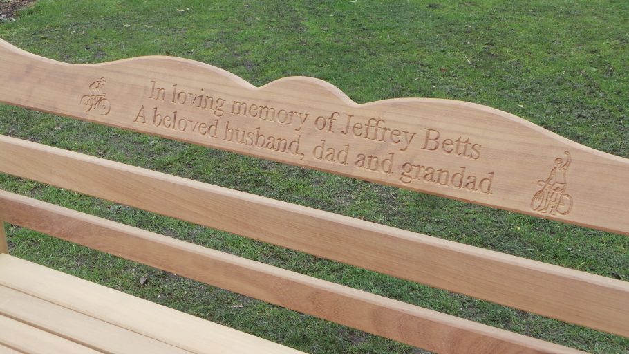 The inscription on our latest memorial bench in East Park