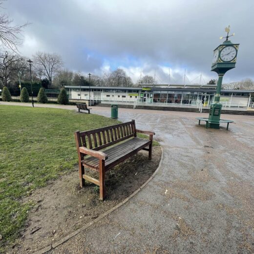 An old York bench installed by the clock tower in East Park, Hull