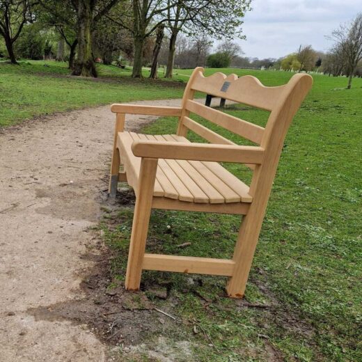 Handcrafted timber bench blending into East Park landscape