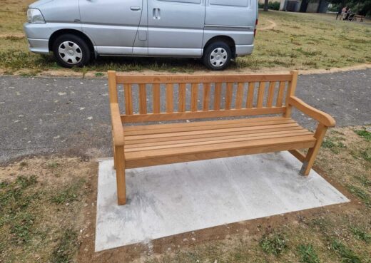 Front view of handcrafted York memorial bench with engraved memorial inscription