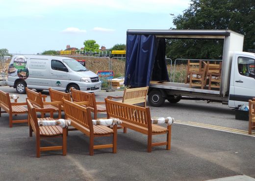 Woodcraft UK's wooden benches being loaded up to be transported to Reading