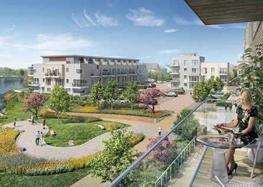 Architects drawing of Green Park Village development in Reading where our York benches are heading to.