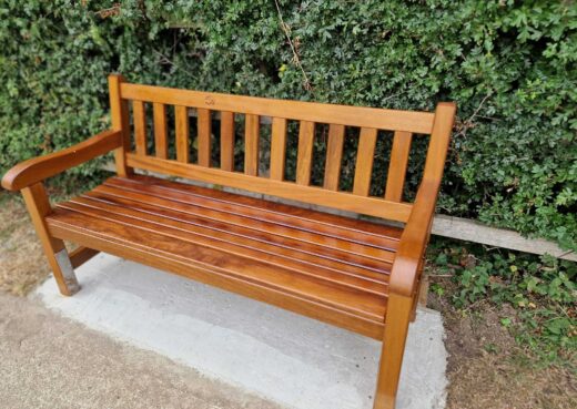 6ft York hardwood memorial bench installed at Hedon Road Cemetery in Hull with teak oil finish.