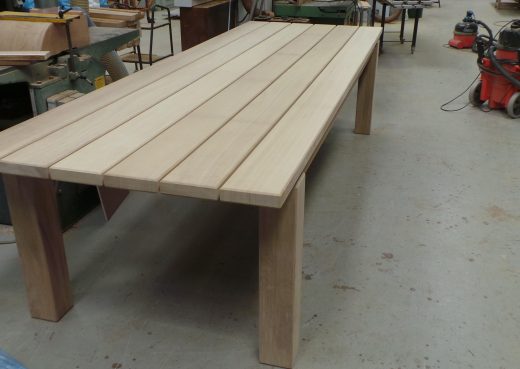 End view of large outdoor dining table