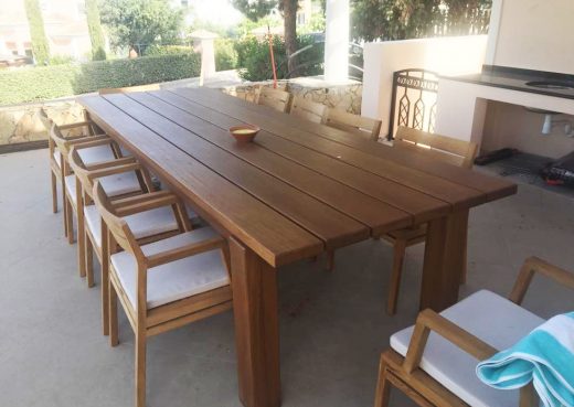 Looking really nice, our outdoor wooden dining table