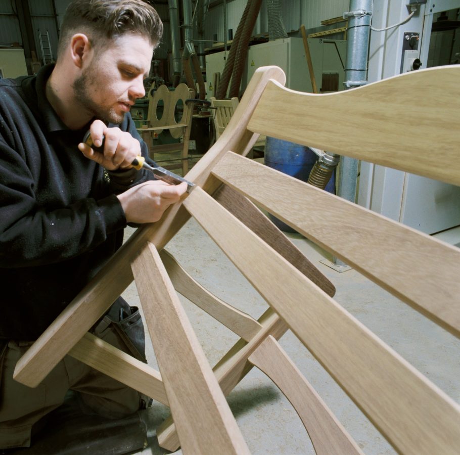 Finishing off garden bench assembled