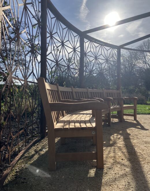 The curved York bench under the pergola by Heather Burrell