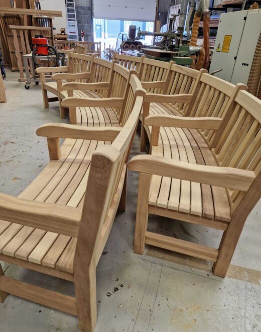 Traditional curved park benches handcrafted in solid hardwood in East Yorkshire