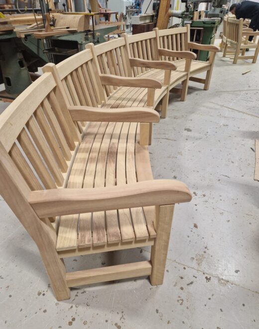 Completed curved York memorial bench ready for installation