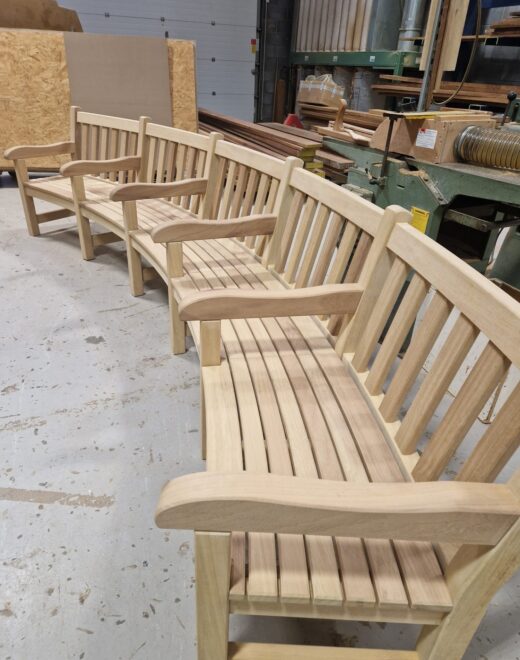 Finished curved York memorial bench in our workshop