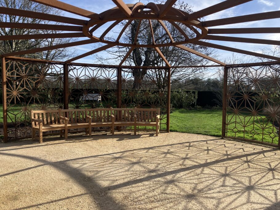 The York curved bench under the Pergola at the Rose Garden, Greenwich Park