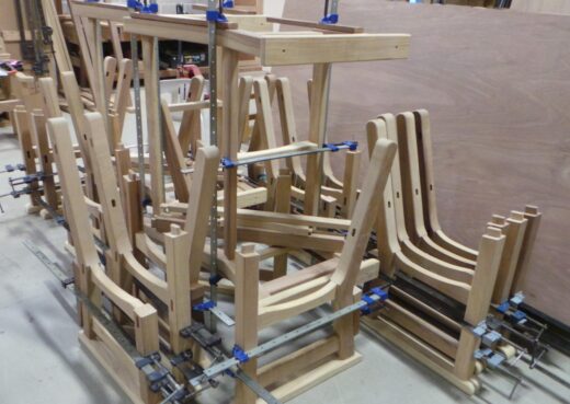 Regents Park bench components being assembled.