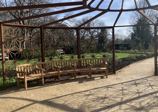 Our curved York bench made to measure and compliment the pergola by Heather Burrell at Greenwich Park