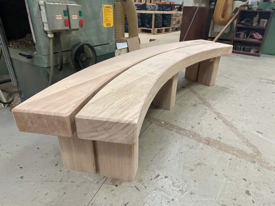 A new curved wooden bench based on an award wining design.