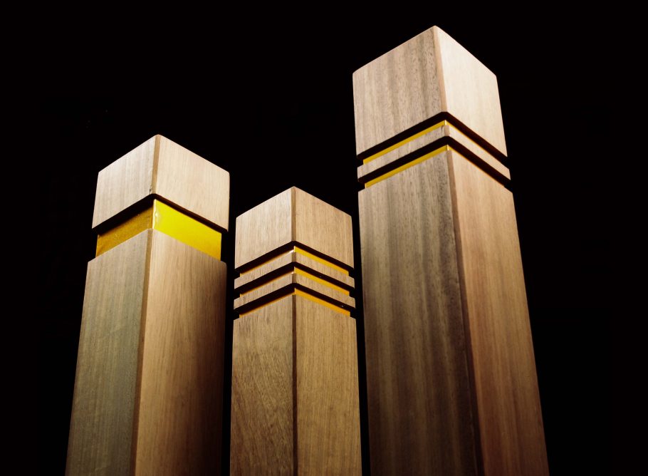 Woodcraft UK's timber bollards with reflective strips