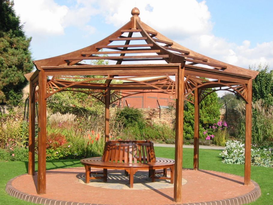 Wooden Gazebo with Circular Bench