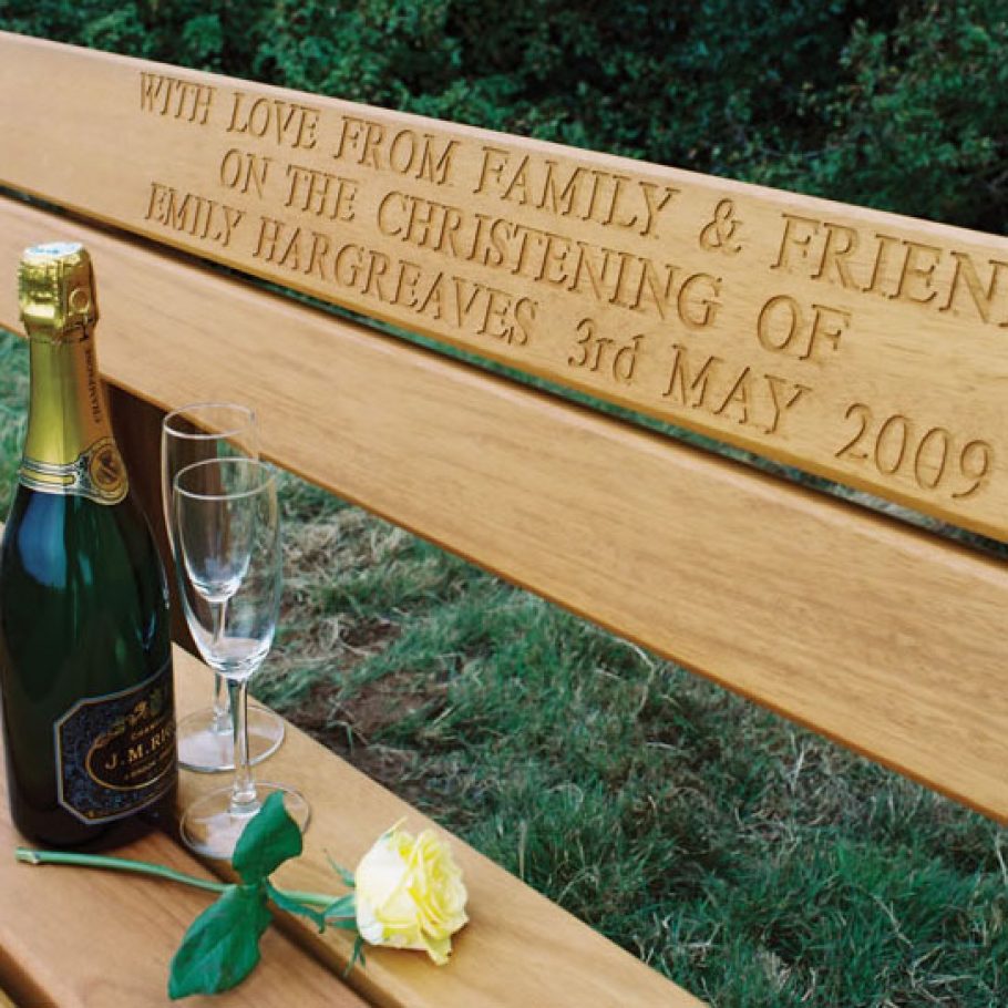 Wooden bench engraving close up