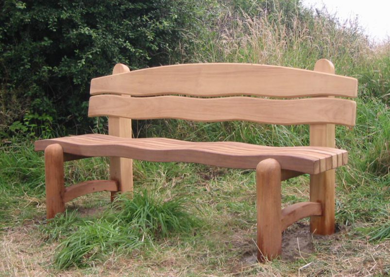 Wooden Waveform bench side view