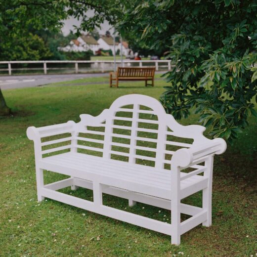 The white powder coated classic Lutyens Bench