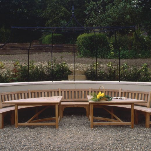 Large bespoke curved patio table and bench