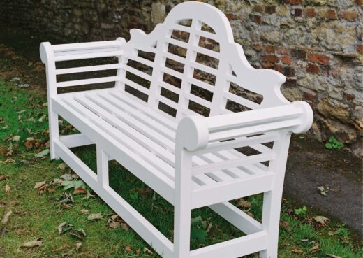 Lutyens wooden garden bench in white