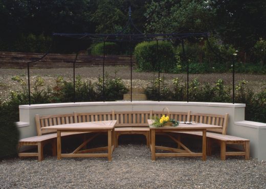 Large bespoke curved patio table and bench