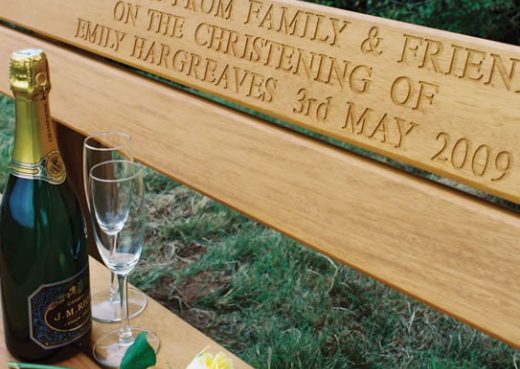 Wooden bench engraving close up