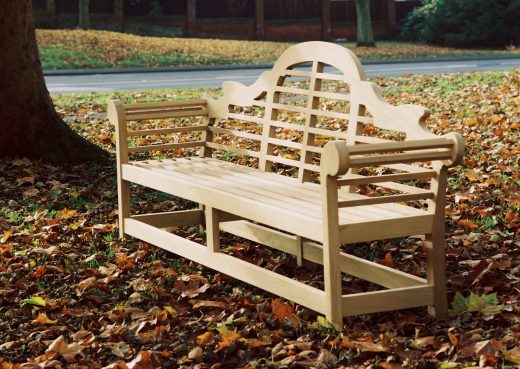 Lutyens wooden garden bench side view