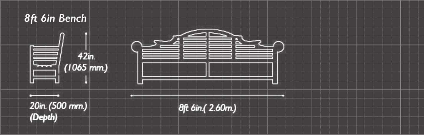 The Lutyens 8ft 6in Garden Bench Sizes