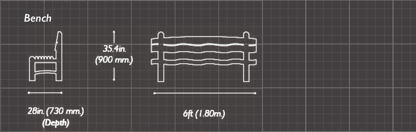 The Waveform 6ft Memorial Bench Sizes